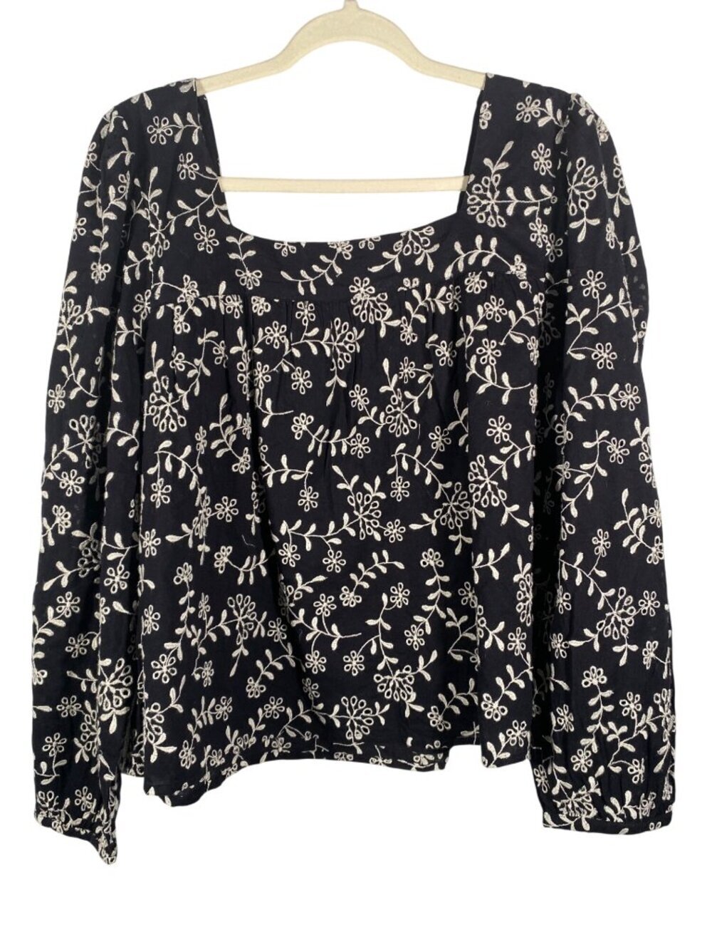 Garnet Hill Embroidered Eyelet Floral Square-Neck Long Sleeve Top size 18